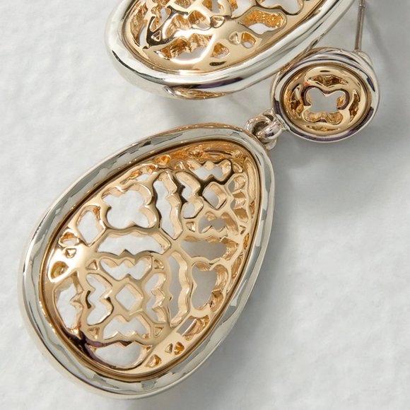 WHBM GORGEOUS! Goldtone + Silvertone Drop Earrings FILIGREE - Picture 5 of 5